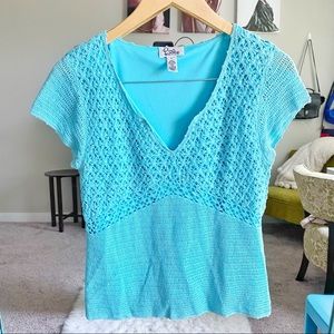 Lilly Pulitzer Aqua Blue Crochet Blouse Top